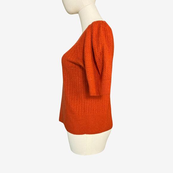 Madewell Puff Sleeve Pointelle Knit Short Sleeve Sweater Orange Women’s Size M - Picture 6 of 9
